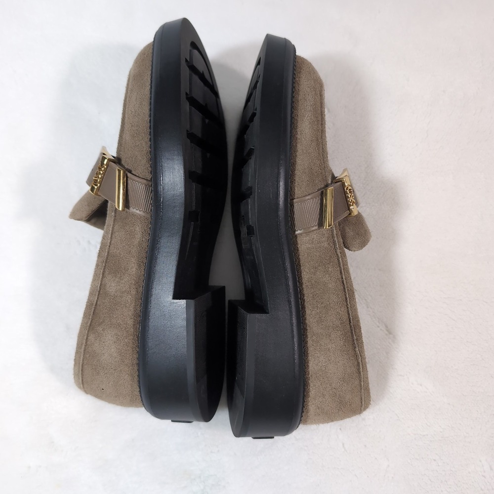 Charles & Keith Loafers Women Taupe Suede Gold Buckle Lug Sole Chunky Platform - Picture 11 of 13